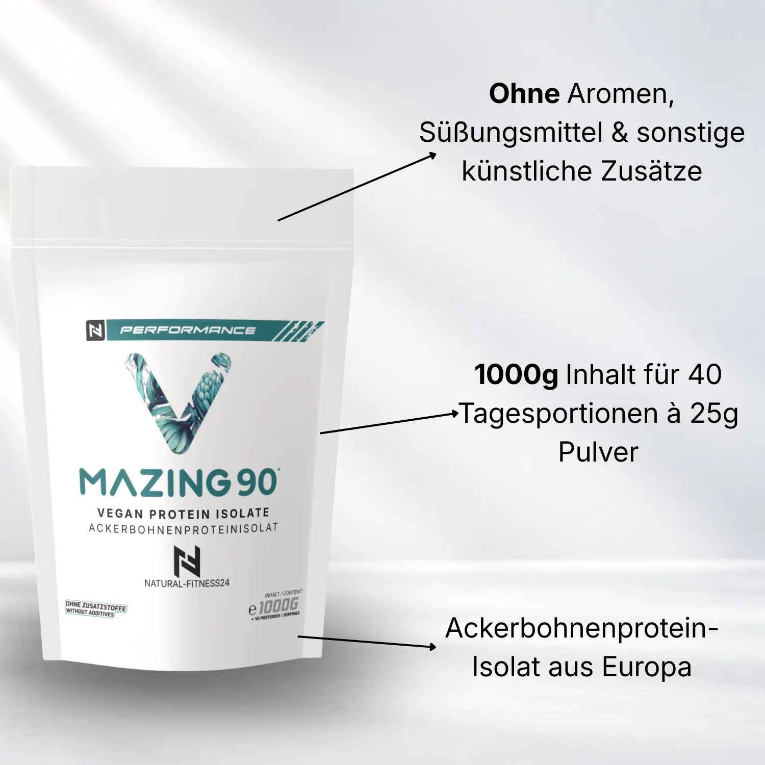 Vmazing veganes Eiweisspulver ohne Zusatzstoffe 1kg Beutel ohne Aromen, Süßungsmittel, Füllstoffe oder Trennmittel mit einem Rohstoff aus Europa