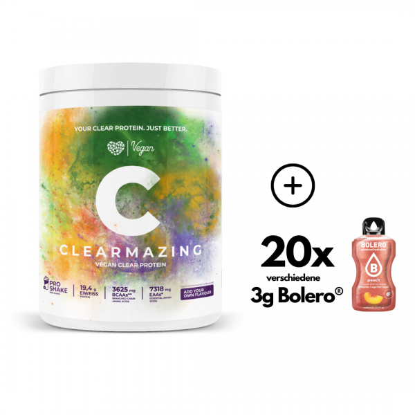 Veganes Clearmazing-Bolero®-Bundle - 500g Vegan Clear Protein + 20x3g Bolero® Geschmackspulver-